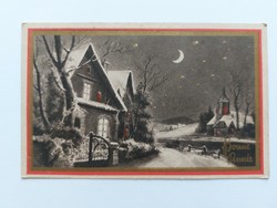 Régi karácsonyi képeslap 1941 levelezőlap havas esti utcakép
