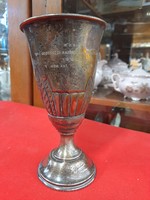 Alpakka goblet, glass with inscription.