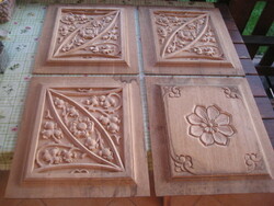Faragott bútor betétek , tölgyfából  , 3 + 1 db  , 39 x 44 cm  , faliképnek is  alkalmazható