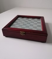 Üveg sakk készlet fa dobozban