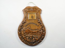 Old ceramic wall picture hangable fired clay, thermometer Hajdúszoboszló - souvenir, tourist memento