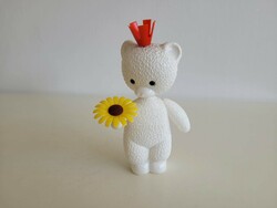 Retro toy white teddy bear with flower crown