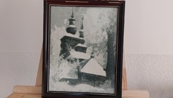 (NBL2) Szép kis templom festmény 33,5x27 cm kerettel