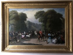 Montpezat (1817-1859) Sétalovaglás a parkban  festmény 105x158,5 olaj, vászon