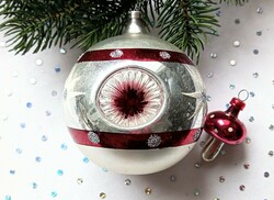 Kézzel festett három oldalon reflexes cseh üveg nagy gömb karácsonyfa dísz 8-9cm
