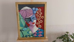 (K) beautiful art deco painting with frame 44x58 cm
