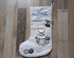 Kandalló zokni, mikulásos ezüst fehér karácsonyi dekoráció 45 cm