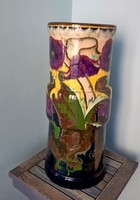 Royal Gouda antik majolika padlóváza lila mákvirágokkal - 60 cm