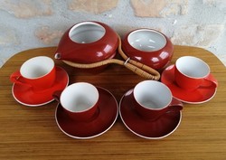 Zsolnay art deco kávés  kanna / findzsa, cukortartó, 4 szett csésze + kistányér , VárdeákIldikó