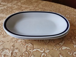 Alföldi porcelán ovális virslis tányér, kék csíkos