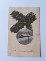 Régi karácsonyi képeslap 1958 fenyőágas rajzos levelezőlap