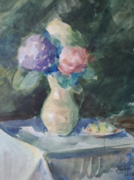 Flower still life from 1958 (watercolor, with frame 33x43 cm)