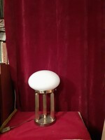 Art deco stílusú réz asztali lámpa,tejfehér búrával