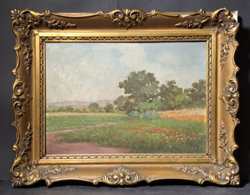 Szentgály: Tavaszi tájkép pipacsokkal (46x36 cm) olaj, karton