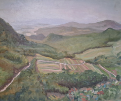 Panorama - village in the mountains - fabulous oil painting from 1956 (with frame 68x59 cm)