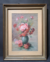 Major henrik (1895 - 1948): flower still life from 1946, tempera (with frame 47x37 cm)