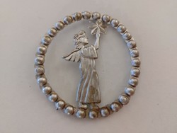 Régi műanyag karácsonyfadísz ezüst karikában angyal csillaggal