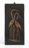 1L560 old bronze egret pair wall plaque 24 x 11.5 Cm