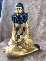 Art deco old hand painted large pierrot clown comedy figure sculpture