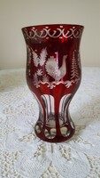 Polished, etched ruby glass vase by Fridrich Egermann