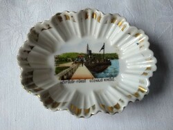 Révfülöp spa - steamboat harbor antique souvenir bowl