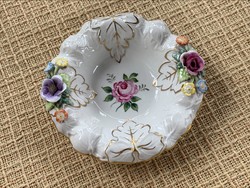 Vintage German porcelain bowl, ring holder, with plastic flower decoration