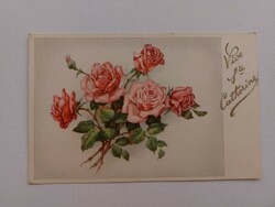 Régi képeslap virágos levelezőlap rózsa Szent Katalin Napi üdvözlőlap