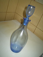 Kék üveg boros italos flaska palack üveg dugóval. hibátlan 34x12 cm.