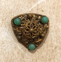 Gilded, laced, perhaps silver brooch with turquoise stones 2.5 * 2.5 Cm