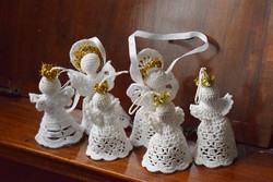 Old retro Christmas tree decoration crocheted angel 6 pieces needlework