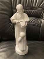 Zsolnay fehér, festetlen mázas kenyér szelő Sinkó figura