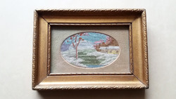 Old wall picture tapestry landscape 18 x 12.5 cm