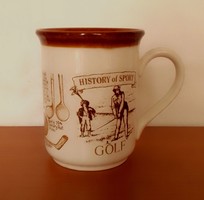 Golf jelenetes angol Staffordshire teás kávés füles kerámia kőcserép bögre csésze, golf labda ütő