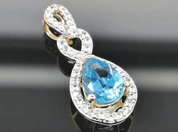 Beautiful blue topaz gemstone pendant, 14k gold plated, marked 925