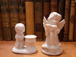 Régi mini porcelán angyal és szerzetes gyertyatartó