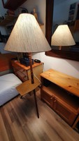 Lerakó asztalos állólámpa. Régi, retró. Fából, hibátlan , csodás, nagy méretű, régi textil ernyővel.