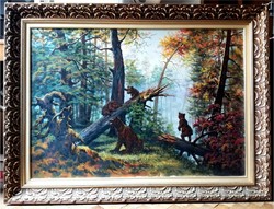 Hatalmas erdei tájkép: Medvék, Czinege Zsolt festőművésztől
