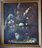A copy of a flower still life painted by Mihály Munkácsy. Oil painting without sign. 50X60cm.