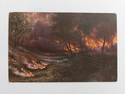 Régi képeslap tűzvész művészi levelezőlap