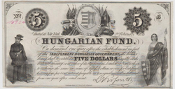 Freedom struggle, Lajos Kossuth emigration 5 dollar banknote 1852