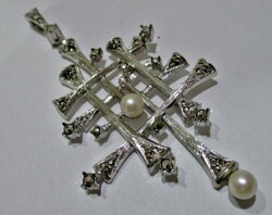 Nagyon különleges régi art deco ezüst medál gyöngyökkel és markazitokkal