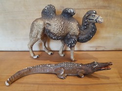 Régi játék teve és krokodil figurák -Lineol- kicsit sérült, fémvázra építve, háború előtti