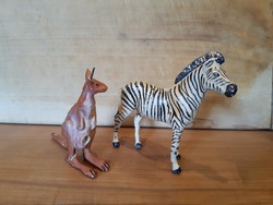 Régi játék zebra és kenguru figura -Lineol- sérülésekkel, fémvázra építve, háború előtti