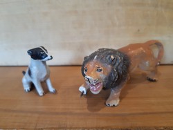 Régi játék oroszlán és kutya figur -Lineol- nagyon szép állapotban, fémvázra építve, háború előtti