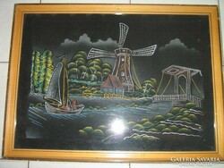 Gyönyörű vintage stílusú textilre festett üvegezett kép