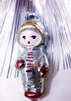 Űrhajós figura üveg karácsonyfadísz régi