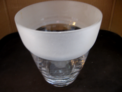 Crystal vase, pot with optical stripes, etched top