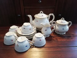 Zsolnay apró virágos vintage  5 személyes 13 db-os os antik porcelán teás készlet