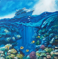 Antyipina Galina: A tenger mélyén, olajfestmény, vászon, 58x58cm