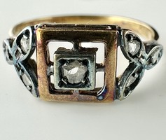 711T. 1 Forintról! Antik Art Deco 18k Arany és 900-as Platina (2,4 g) gyűrű, apró gyémántokkal!